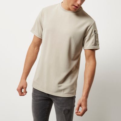 Stone zip sleeve T-shirt
